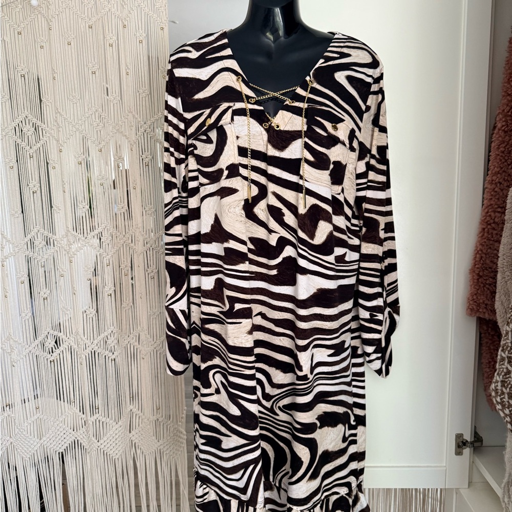 Michael Kors Black and White Zebra Long Sleeve Dress